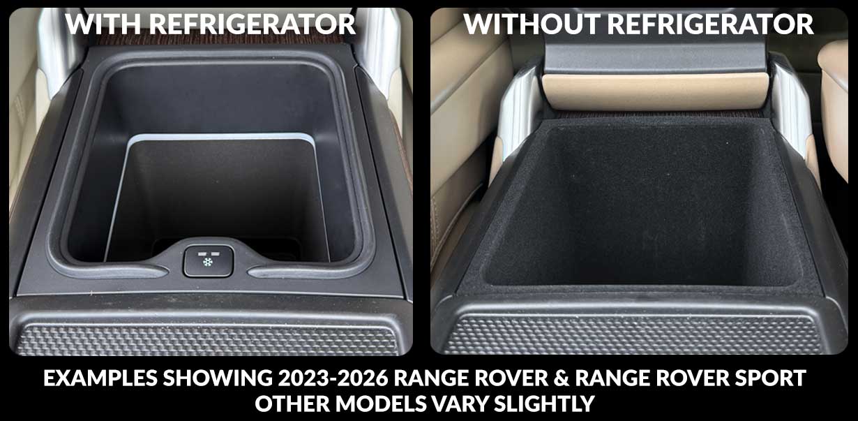 Comparison of refrigerator and non-refrigerator armrest organizer tray versions